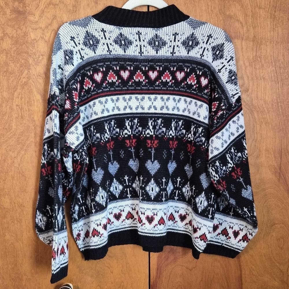 SEPARATE ISSUE Vintage Y2K Drop Shoulder Heart Print Acrylic Sweater Size Large - Picture 8 of 8